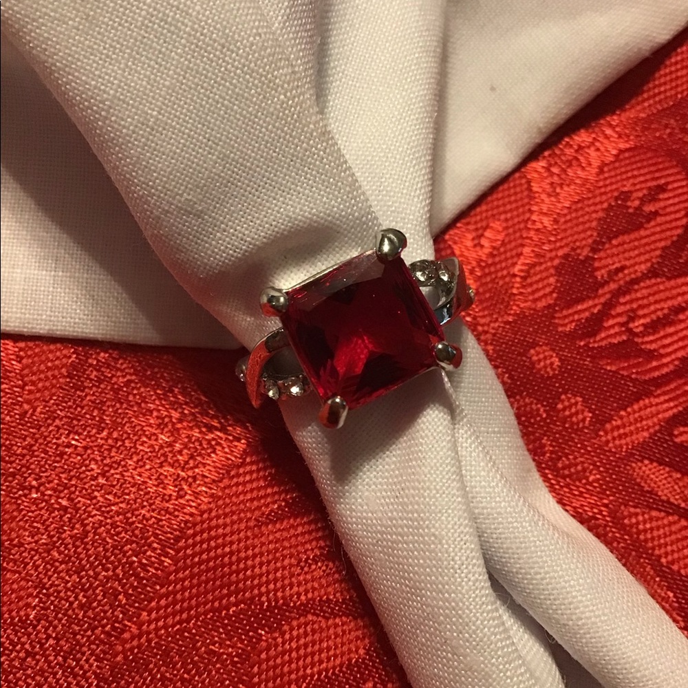 Ruby and Zircon Sterling Silver Ring